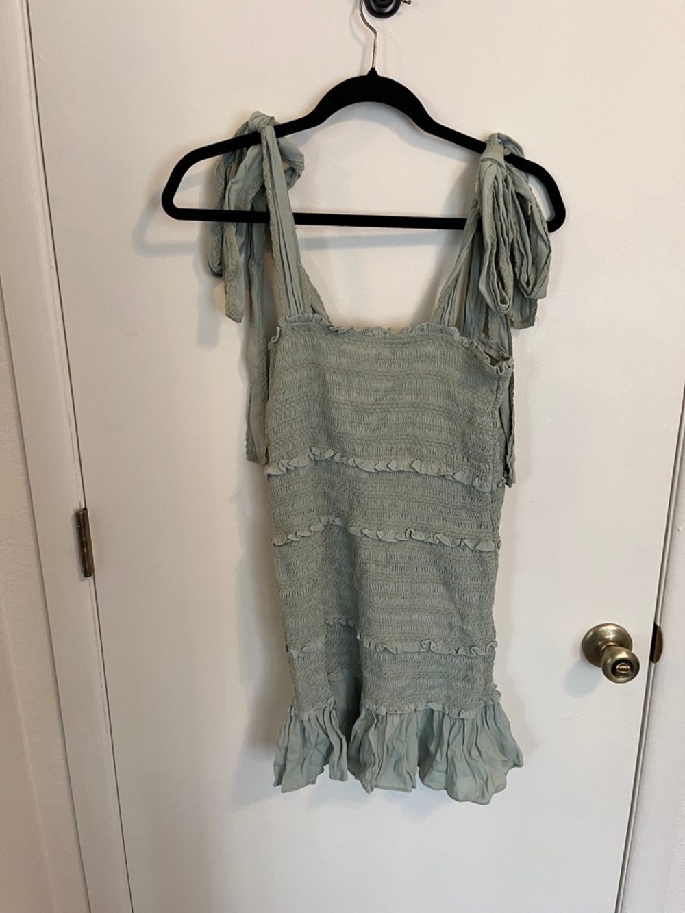 Sage Green Ruffled Tie-Shoulder Mini Dress